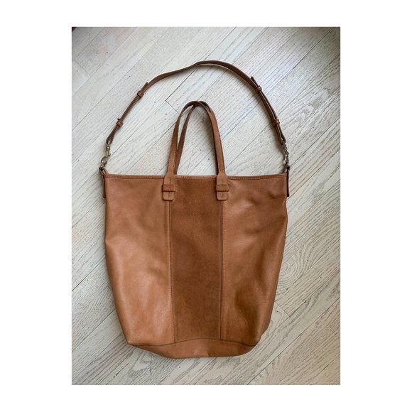Sezane Handbags - Sezane Brown Leather with Suede Panel Shoulder Bag